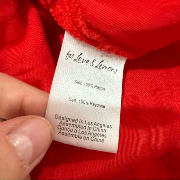 For Love And Lemons Dress Ilana Midi Asymmetric Slip in Jacquard Red - Picture 13 of 13